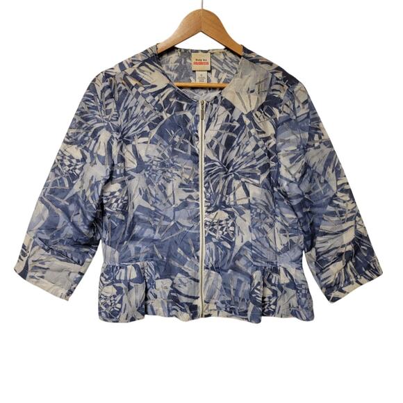Abstract Floral Shacket Full Zip Semi Sheer Coastal Grandma Cruise Resort Sz 12 - Picture 1 of 7
